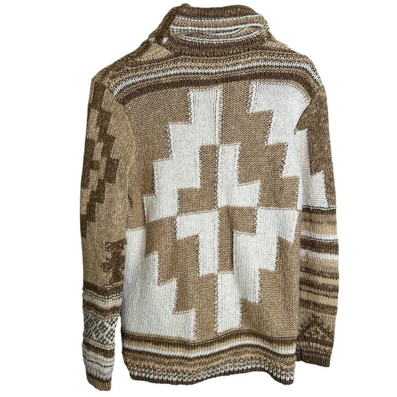 Polo Ralph Lauren Womens Patchwork Aztec Linen Blend Cardigan Sz S Tan Western - Picture 3 of 13